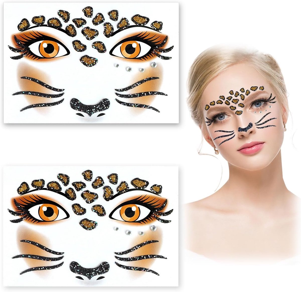 Tijdelijke tatoeages stickers kinderen volwassenen luipaard gezichtstatoeages stickers glitter tatoeages voor verjaardagsfeest cadeau carnaval cosplay festival