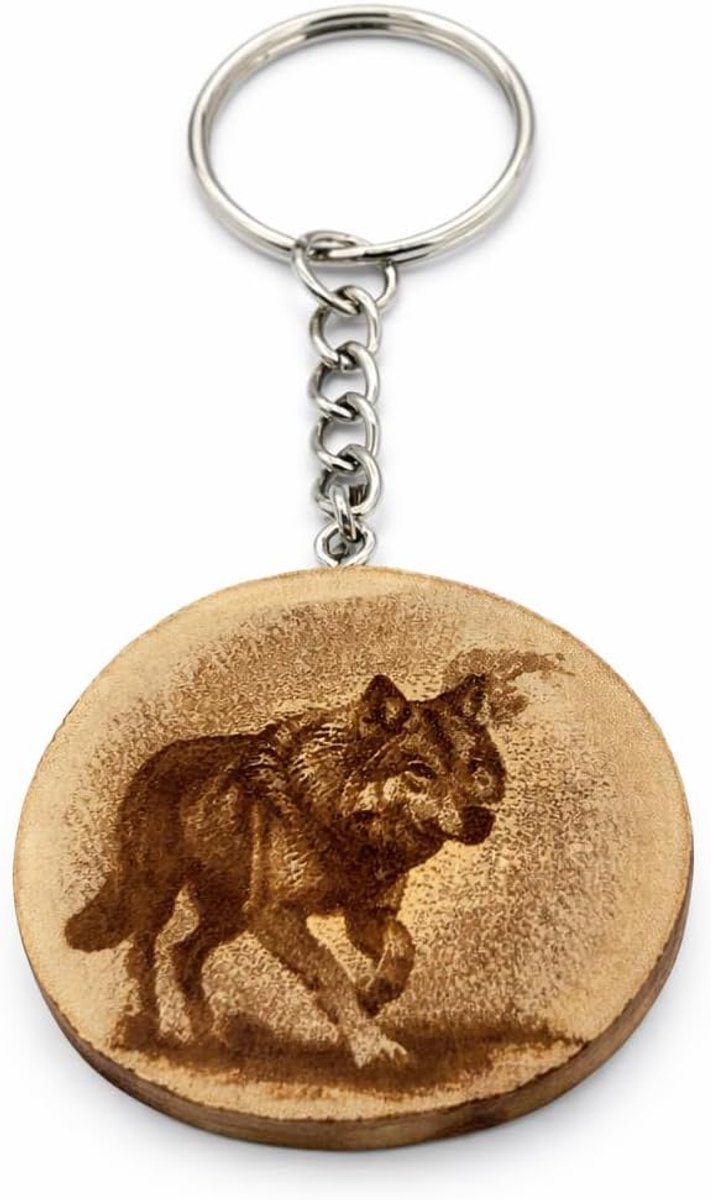 Lasergravure sleutelhanger Wolf handgemaakt