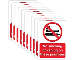 10 stuks rookverbodsbord, niet roken of vapen op deze locatie, vinyl, kunststof, uv-bestendig, 10 cm x 7,5 cm, rookverbodsstickers voor buiten- en binnengebruik, bars, pubs en bedrijven