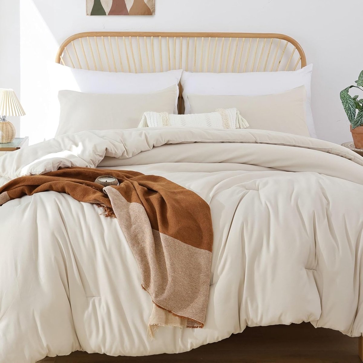 Duvet set queen - beige 3-delig - boho stijl - zacht en ademend voor comfortabele nachten - ShopVlot