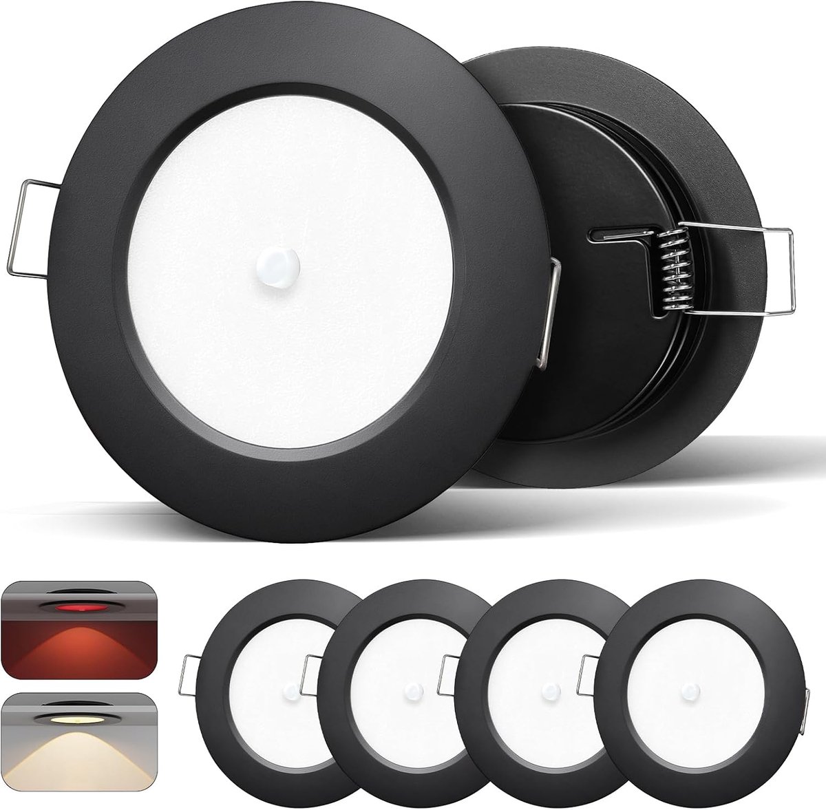 4 stuks 2,5w inbouwspot led dc12V camper, 76mm plafondlamp met rood licht & geïntegreerde schakelaar voor alle soorten campers, bussen, gesloten aanhangwagens, boten, jachten 3000K