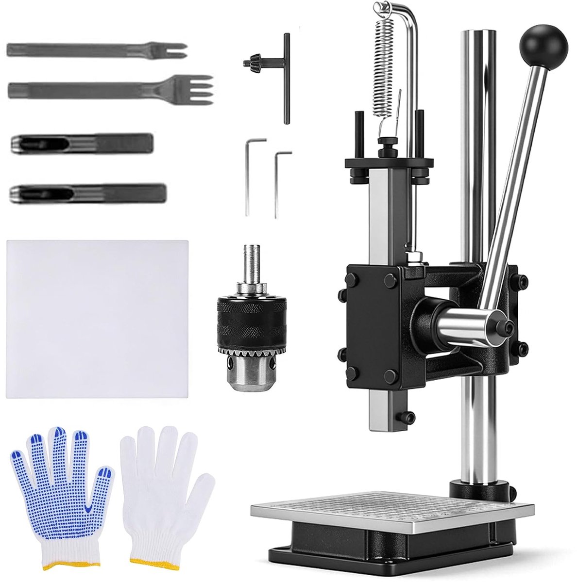 perforatorgereedschap, gatenmachine met aluminium plaat, set 2 tanden, 2 gatenpons, PP-plaatje, handgatfrees voor leerdrukmachines, doe-het-zelf ledervormgeving, gaten, snijden, vormgeven
