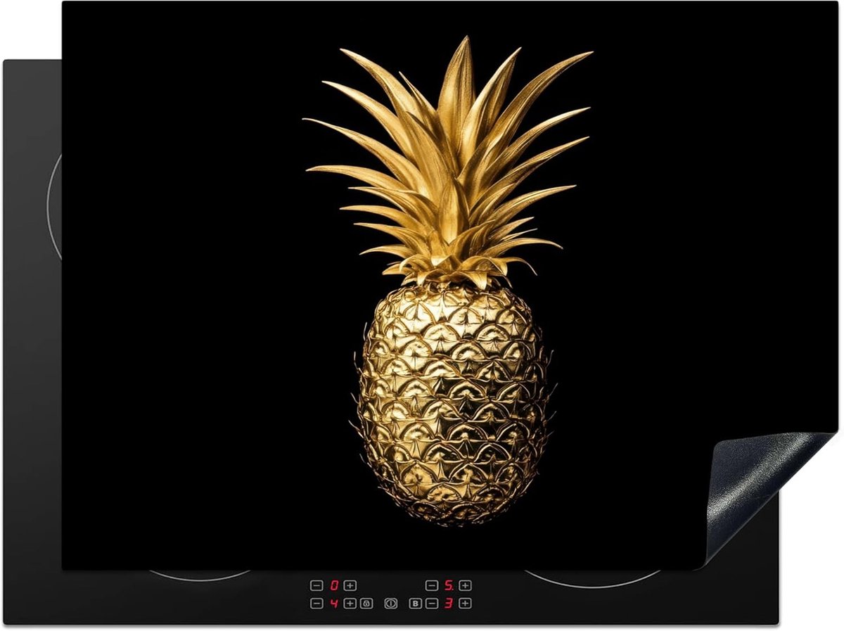SnelShoppen - Inductie Protector 71x52cm Keuken Decoratie Kookplaat Beschermmat Antislip Mat - Ananas - Zwart - Goud - Luxe
