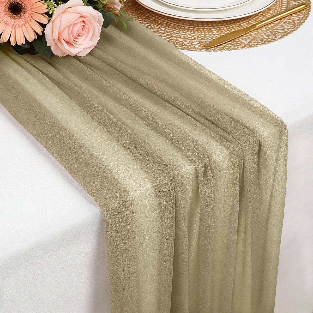Tafelloper Champagne Chiffon, 77 x 300 cm Zachte en Comfortabele