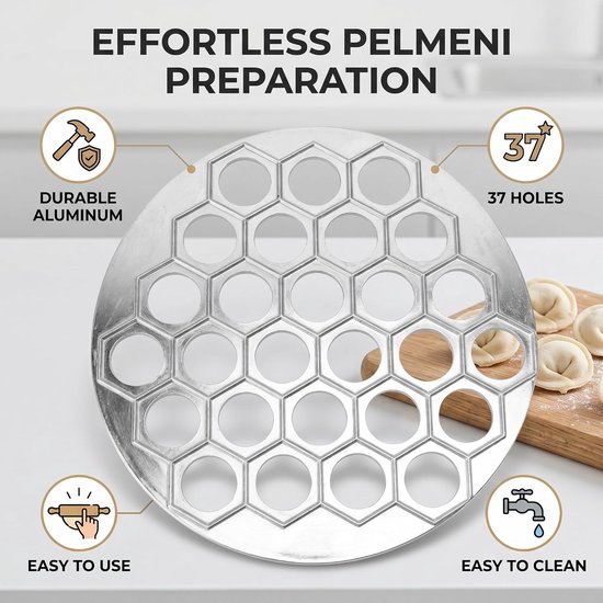 37 Holes Pelmeni Maker, Pelmeni Form Dumpling Maker Ravioli Maker Aluminium Legering voor DIY Cook Family Celebrations Feesten en Picnic (SILVER) — afbeelding 5