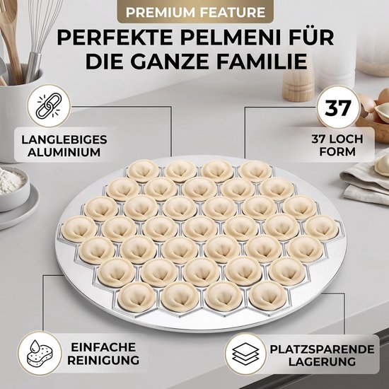 37 Holes Pelmeni Maker, Pelmeni Form Dumpling Maker Ravioli Maker Aluminium Legering voor DIY Cook Family Celebrations Feesten en Picnic (SILVER) — afbeelding 3