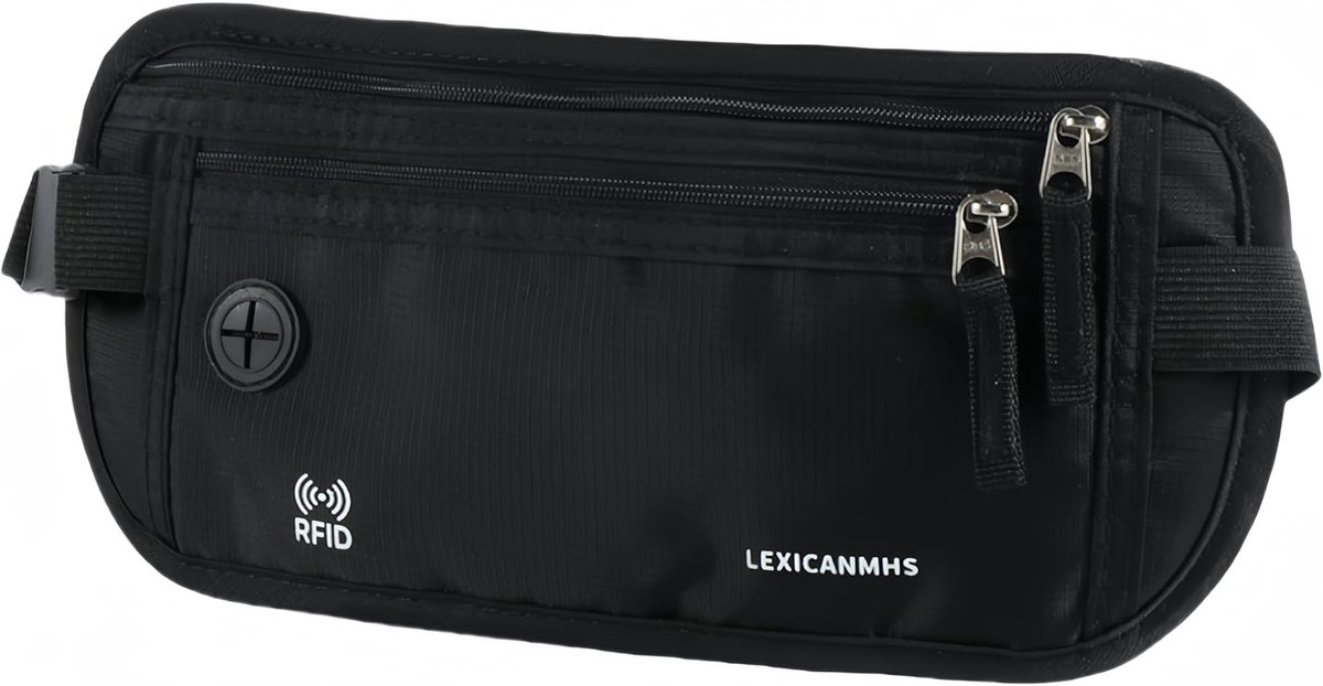 SnelShoppen - Flat Heuptas, Antidiefstal, Zwart, One Size, Geldriem, Slimme Rugtas voor Reizen, Vakantie, Festival, Outdoor, Duurzaam Materiaal