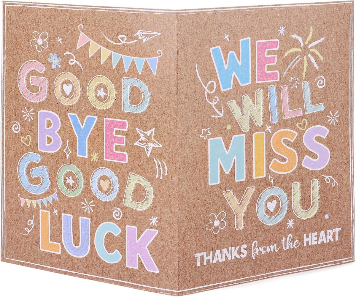 Afscheidskaart, 40x27cm Kleurrijk Jumbo We Will Miss You Kaart met Gouden Envelop Geschikt voor Collega Leraar
