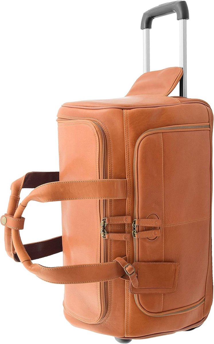 SnelShoppen - Echt Leer Weekend Reistas Met Wielen, Duffle Bag, Ruim, Bruin, Voor Weekendjes Weg, Vakantie, Reizen, Sport, Hoogwaardige Kwaliteit