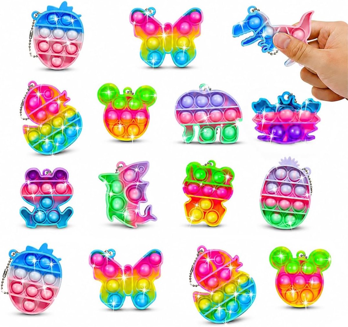 15 pop-sleutelhangers voor kinderen, mini-fidget-speelgoed