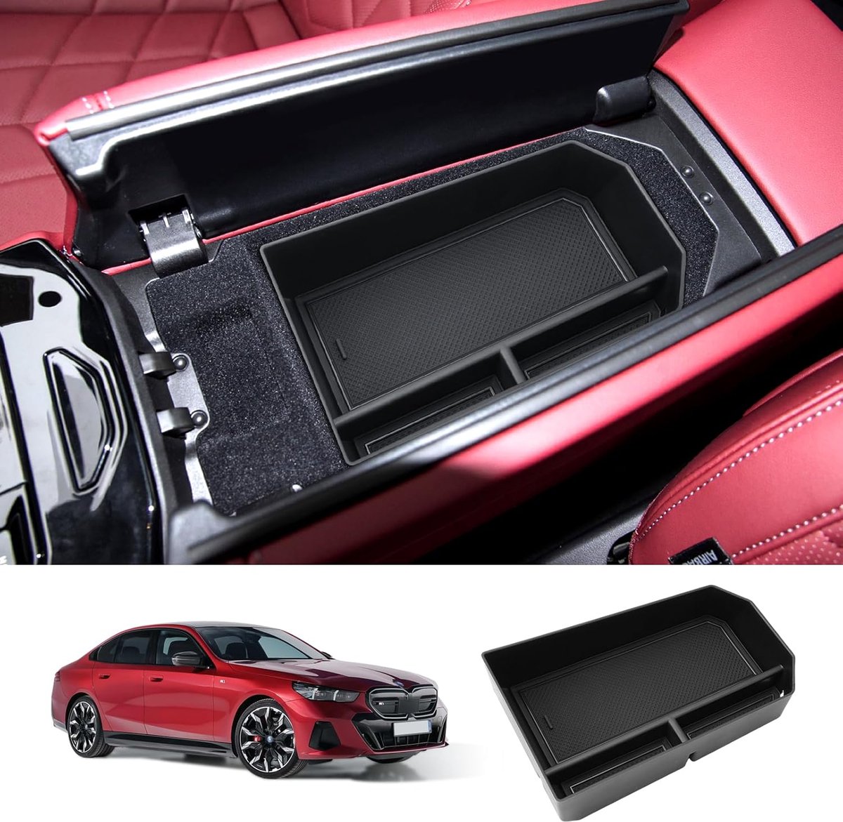 Compatibel met BMW 5-serie G60, i5, 2023, 2024, 2025, middenconsole, armleuningen, opbergdoos, handschoenenvak, organizer, auto, 5-serie G60, i5, accessoires, tuning met antislipmat