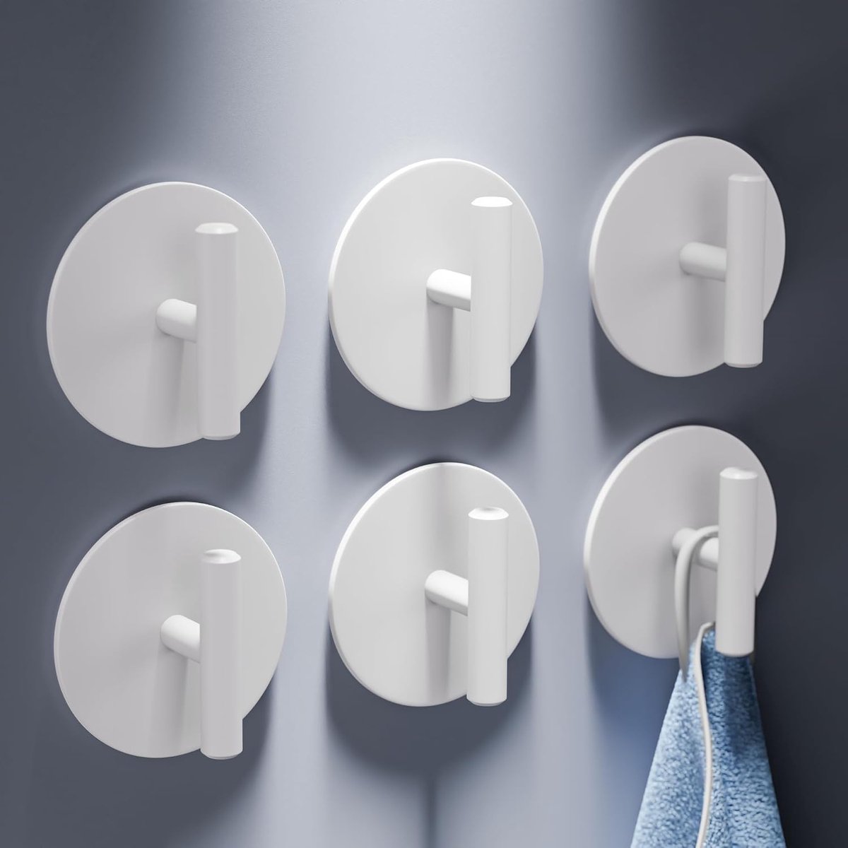 Handdoekhouder zonder boren, set van 6, wit