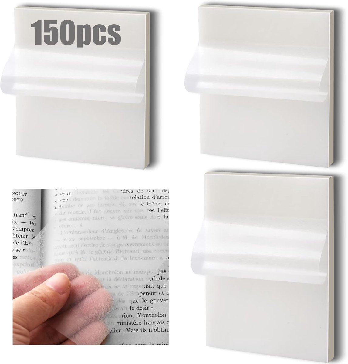 Zelfklevende notitieblaadjes, 150 vellen, waterdichte zelfklevende sticky notes, herbeschrijfbare notitieblaadjes, geweldig kantoormateriaal voor studenten en medewerkers (100 stuks, 7,5 x 7,5 cm + 50 stuks, 9,5 x 7 cm)