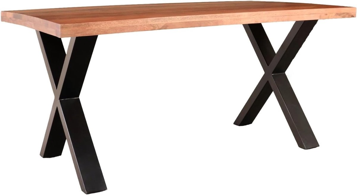 Eettafel rechthoek mangohout Xavier 160cm duurzaam tafel met X-poot mango eetkamertafel rechthoekig hout