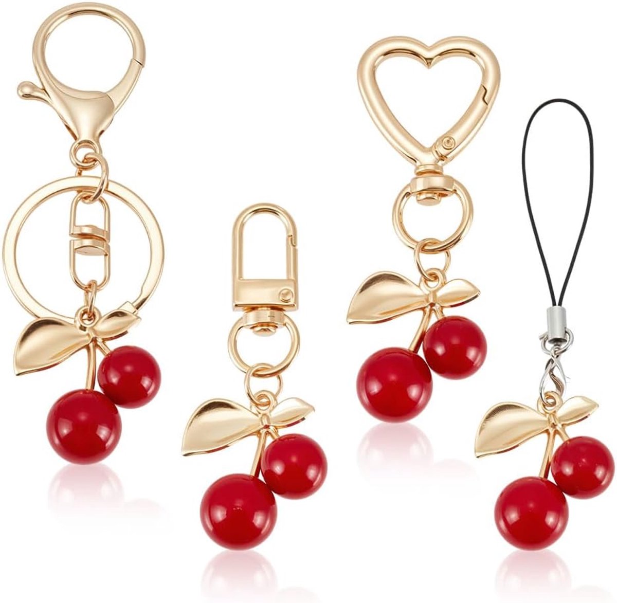 4 stuks kersen sleutelhangers rode kers fruit sleutelhanger voor