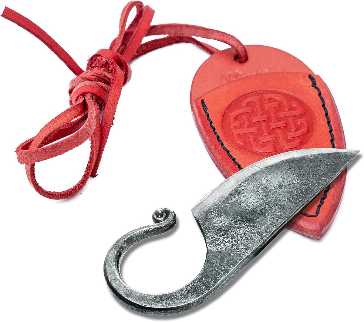 Keltisch zakmes, handgesmeed in Keltische stijl - scherp en puntig lemmet met echt lederen etui - voor kunst- en cultuurliefhebbers (rood)