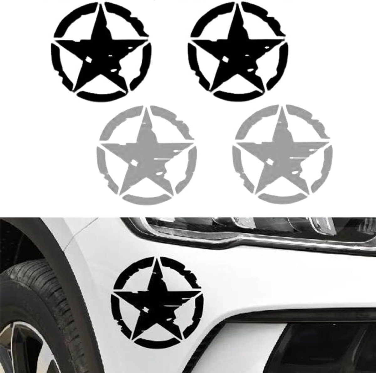 4 stuks autostickers Army Ster Stickerfolie, vijfpuntig sterpatroon, voor auto, motorfiets, aanhanger, sticker, Amerikaanse ster, zelfklevend, weerbestendig, autoaccessoires, autoaccessoires