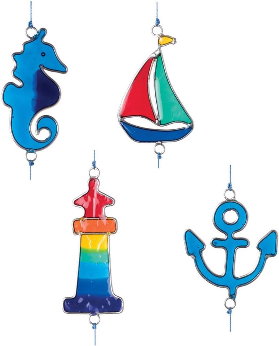 Coastal Suncatcher met een Zeepaardje, Vuurtoren, Jacht en Anker