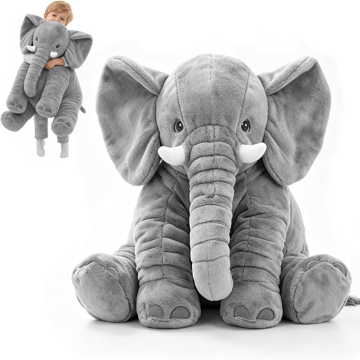 olifant 60 cm, XXL zachte olifant van pluche, groot pluche dier, pluche dier voor kamerdecoratie, knuffeldier, olifant, cadeau voor vrienden