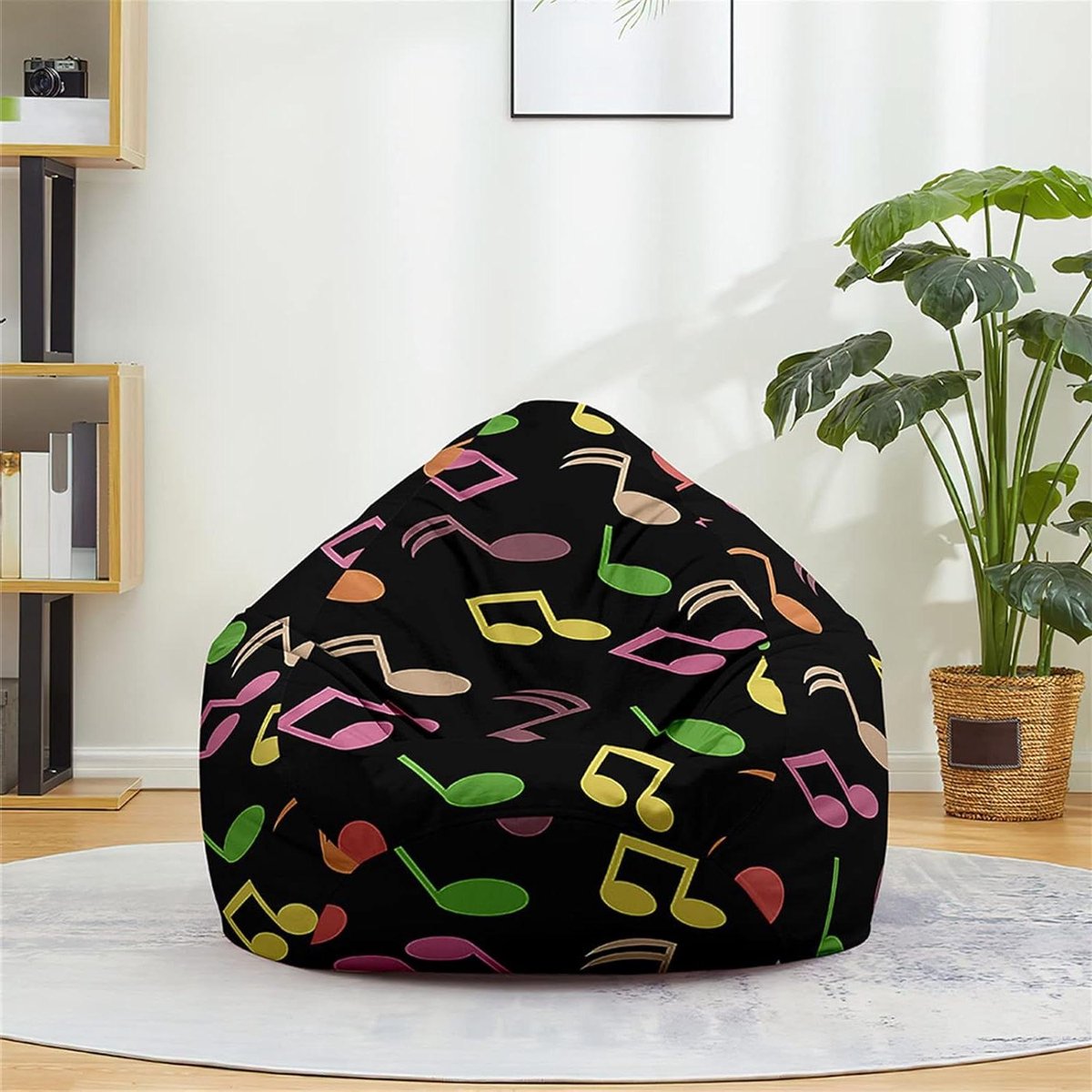 Zitzakhoes Muzieknoten - Stoelhoes Zacht - Ontspannen Zitten - Machinewasbaar - 80 x 90 cm - Meerkleurig