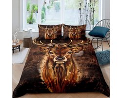 SnelShoppen - Dekbedovertrekset Herten Antlers Bruin 3-delig voor Kinderen jongens en meisjes, Wild Animal Decor Vintage, King Formaat
