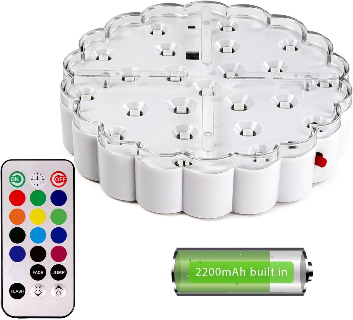 SnelShoppen - 6 Inch Ronde LED Lichtbasis - 13 Kleuren, Helderheid Aanpasbaar, Kleurwisselende Modus, Oplaadbare Batterij, Decoratieve Sfeerlicht voor