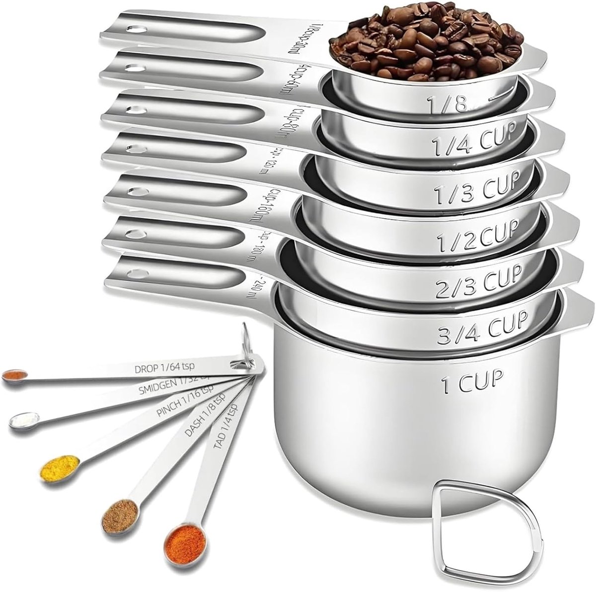 SnelShoppen - 2 Pack Theelepel Meetlepels Set - 1/4, 1/8, 1/16, 1/32, 1/64 Theelepel - RVS Maatlepels voor Koken en Bakken - Duurzaam en Roestvrij Sta