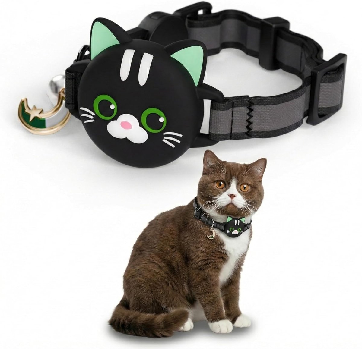 Kattenhalsband met accessoires - reflecterend zwart - GPS compatibel - anti-verstikking voor extra veiligheid - SnelShoppen