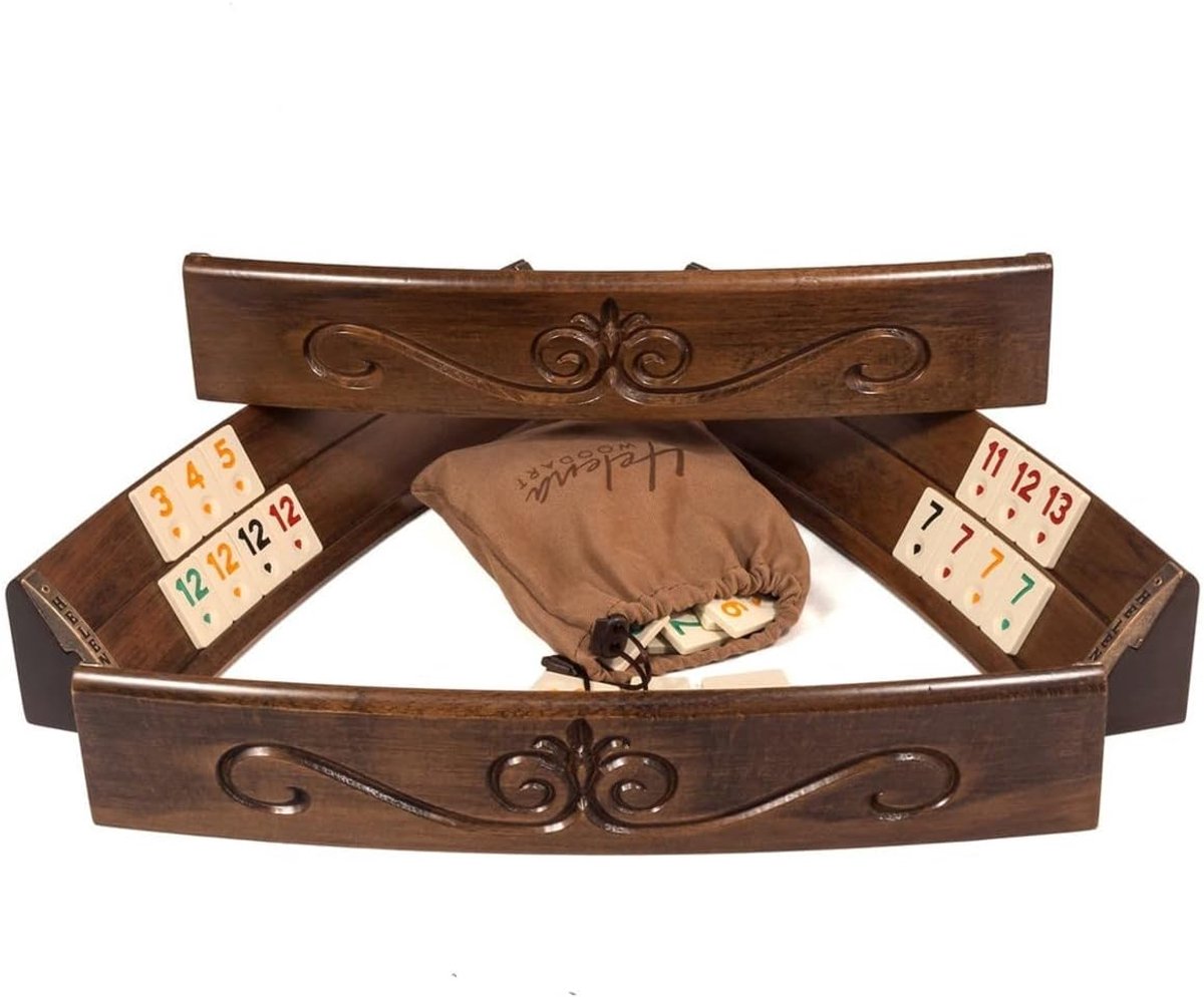 Helena Wood Art, Handgemaakte ovale rummy set van hout, inclusief tas, Okey Takimi, 100% hout, luxe editie, okey-spel - ShopVlot