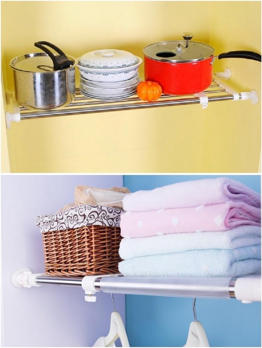 SnelShoppen - Uittrekbare Kastplank Telescopisch Systeem Zonder Boren Verstelbare Opbergrek Scheiding DIY Organizer Stang voor Keuken, Slaapkamer, Bad