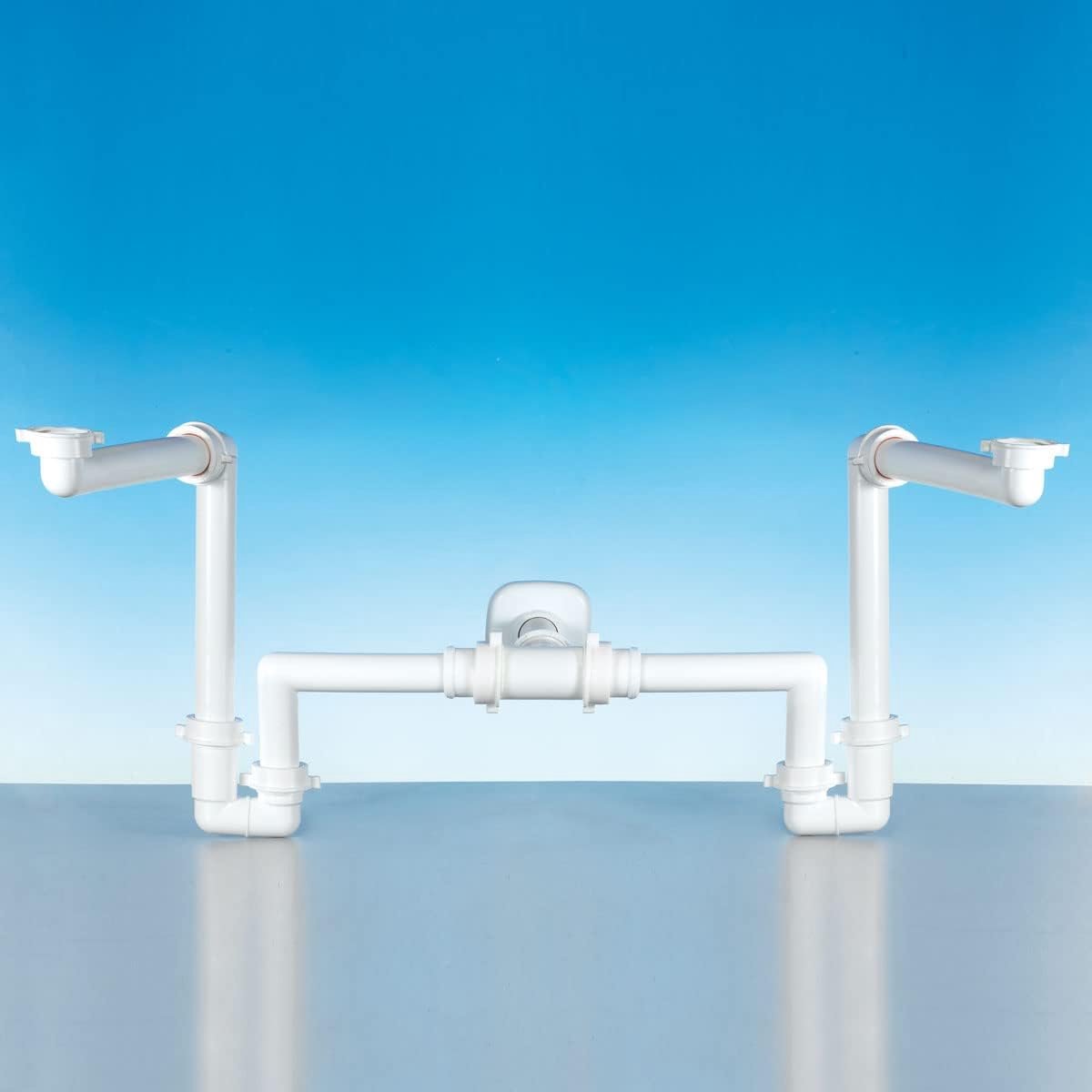 Wastafelsifon dubbele wastafel 1"-1¼" uitgang Ø32-40 wit - kunststof - eenvoudig te installeren - voorkomt lekkages - ShopVlot