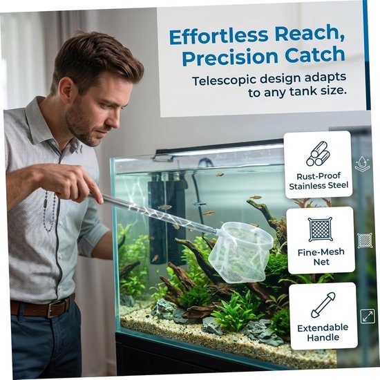 Aquarium Net - Schepnet Visnet - Aquarium Onderhoud - Fijnmazig Micromesh - 56.4 cm - Wit — afbeelding 2