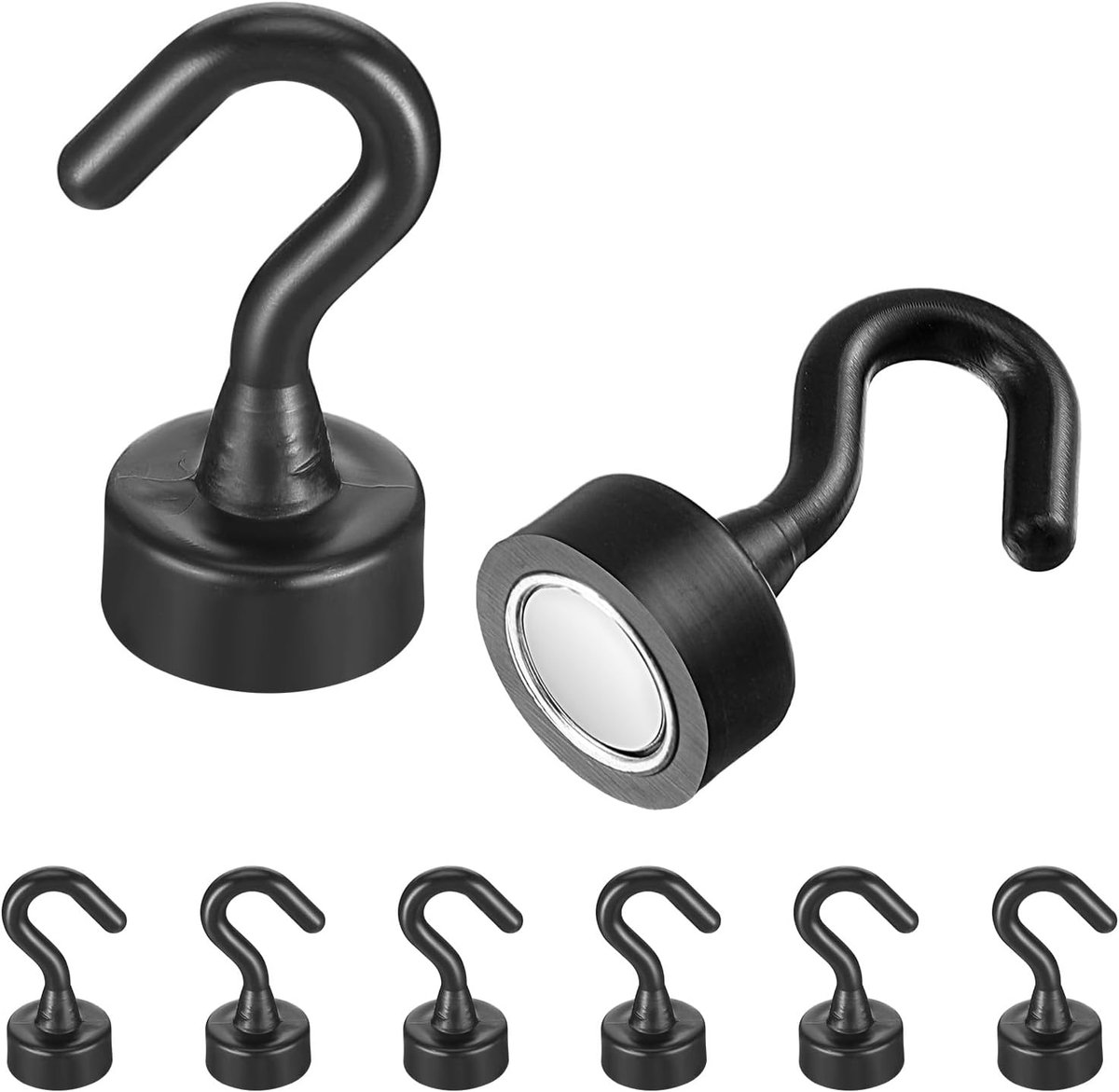 SnelShoppen - Pack van 6 Sterke Magnetische Haken - Punch Free Magneten voor Kleding, Sleutels, Tassen, Camping, Werkplaats, Zwart