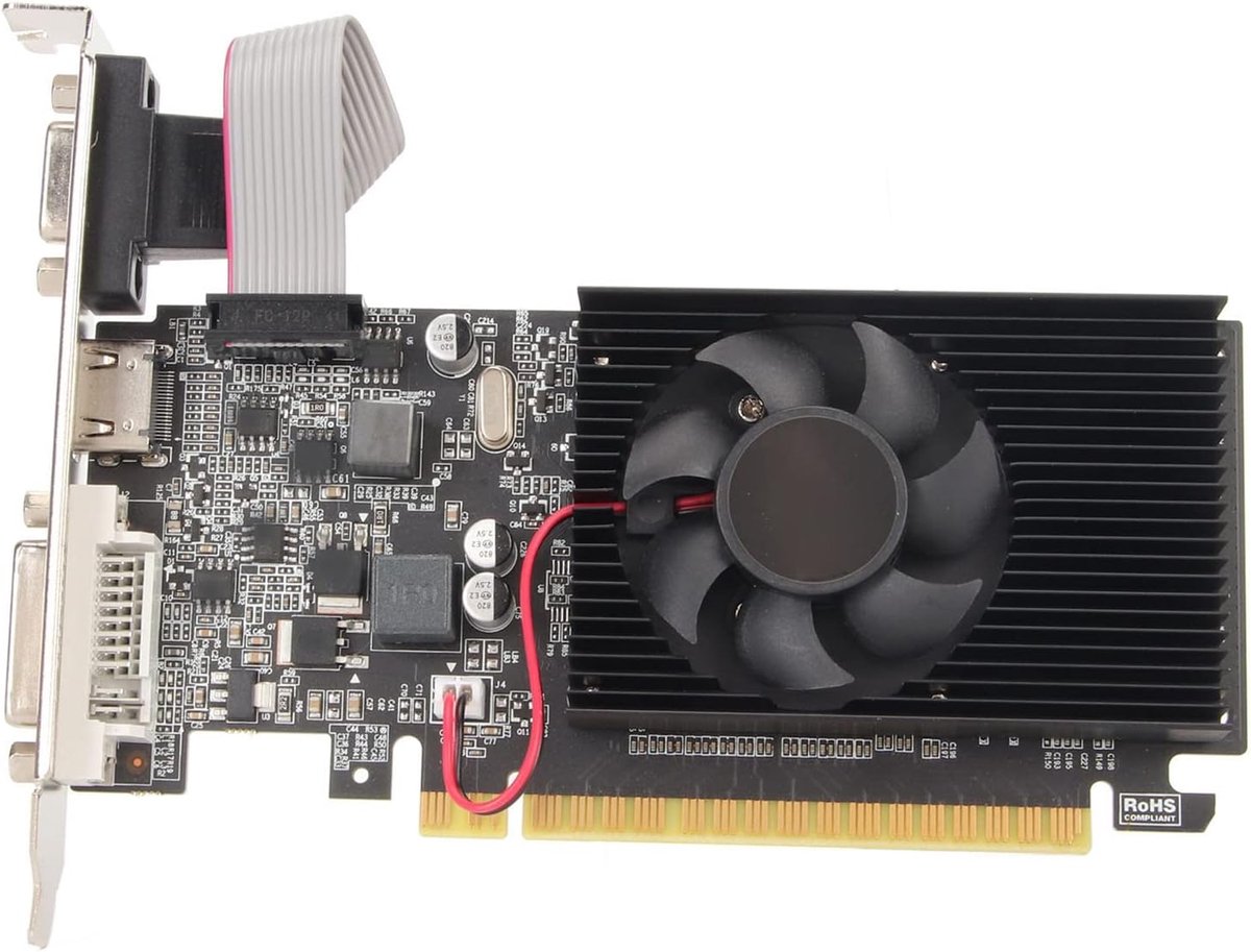 SnelShoppen - Gaming Grafische Kaart 1GB DDR3 64 Bit met Stille Koelventilator, Ondersteuning voor VGA DVI HDMI, Direct PCI Express 2.0 X 16 Desktop V