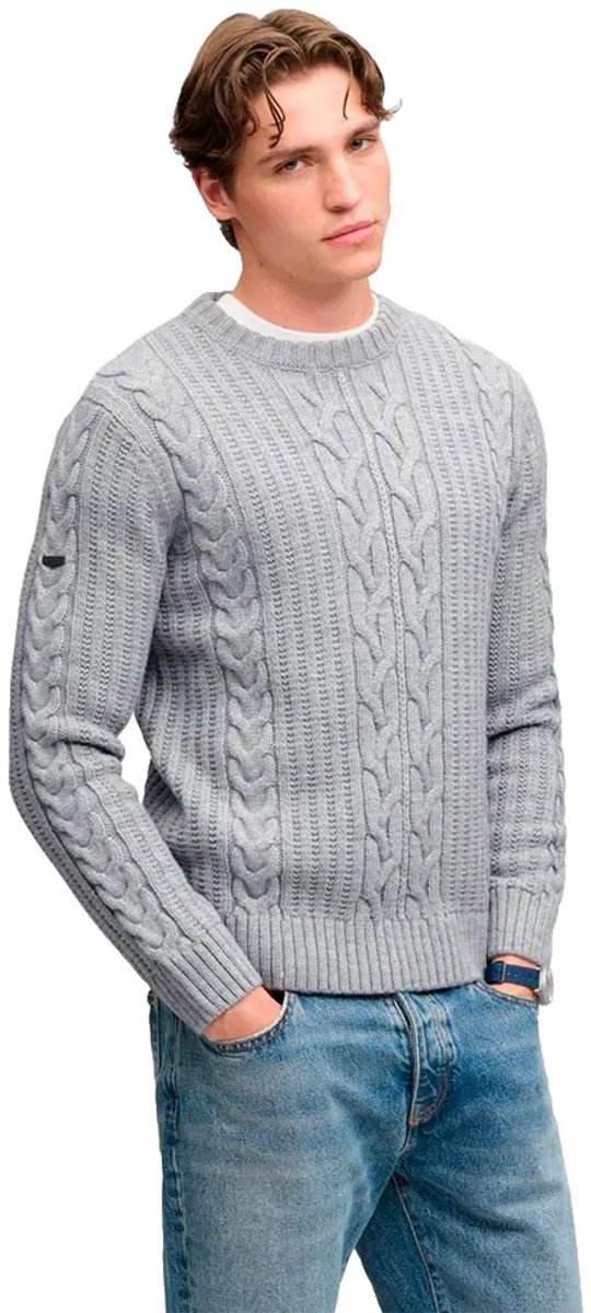 Superdry Jacob Cable Knit Trui Heren Sweaters Grijs