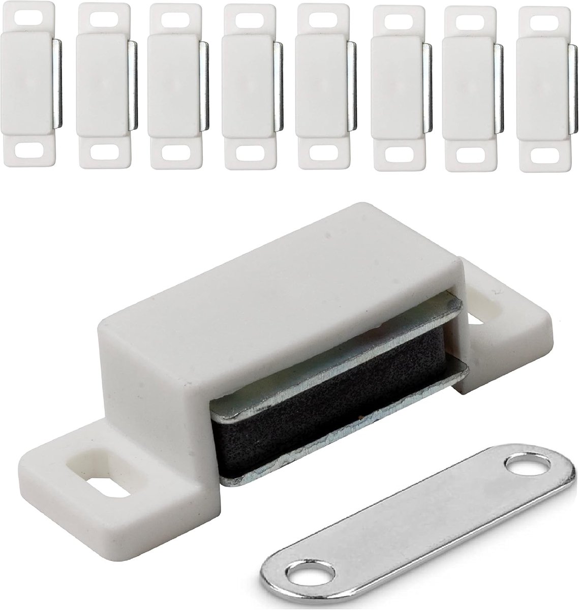 SnelShoppen - 10 Stuks Magnetische Sluitingen voor Meubeldeuren, Kastdeuren, Lades en Keuken, Sterke Magneet, Witte Magnetische Hengen en Stopper, Voo