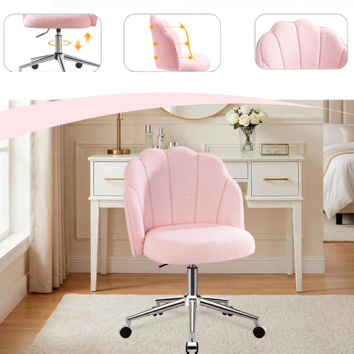 Zavio® Kaptafel Stoel - Make-up Stoel - Make-up stoel - Roze