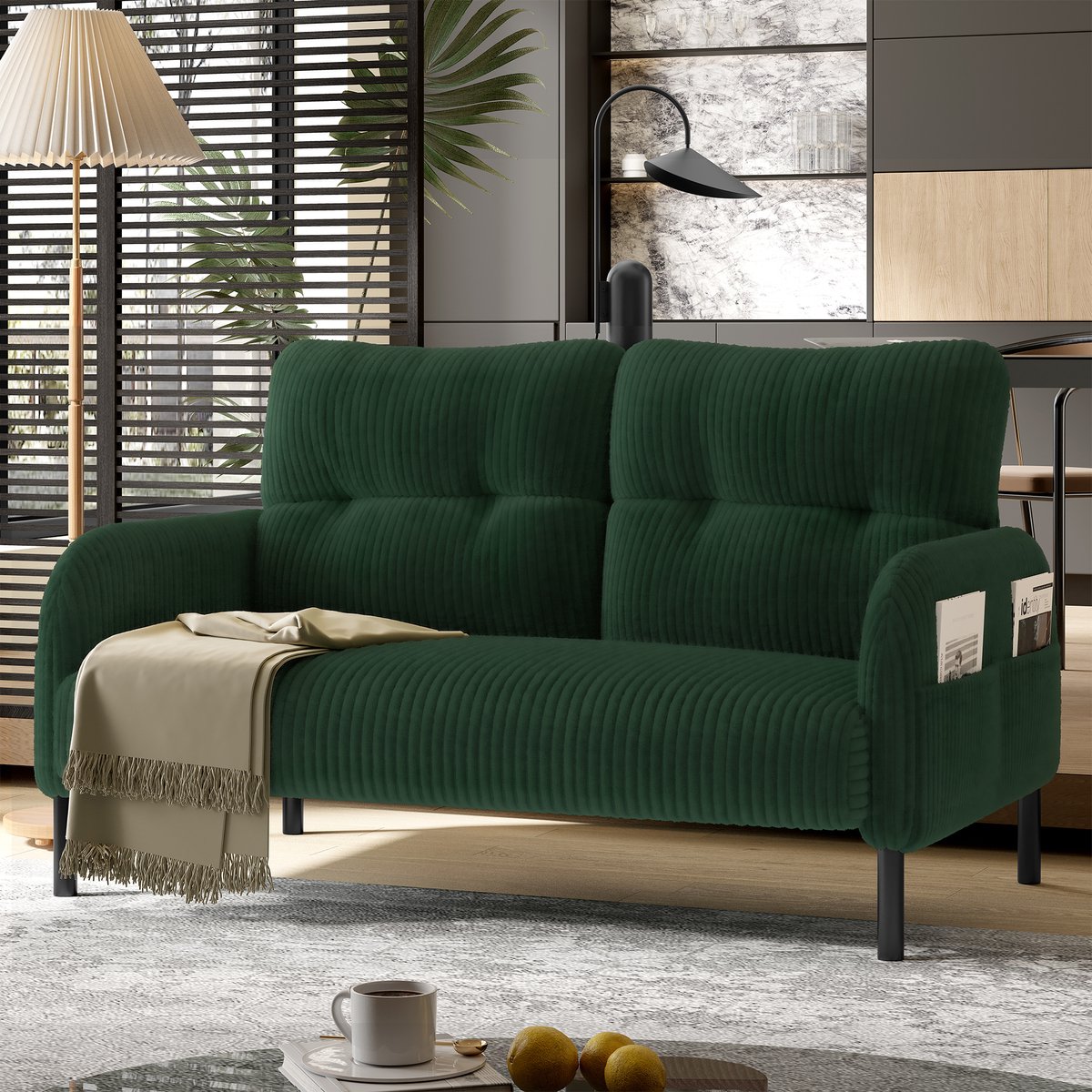 Corduroy 2 Zitsbank - Moderne Loveseat Met Hoge Rugleuning En Zijvakken - Zachte Sofa