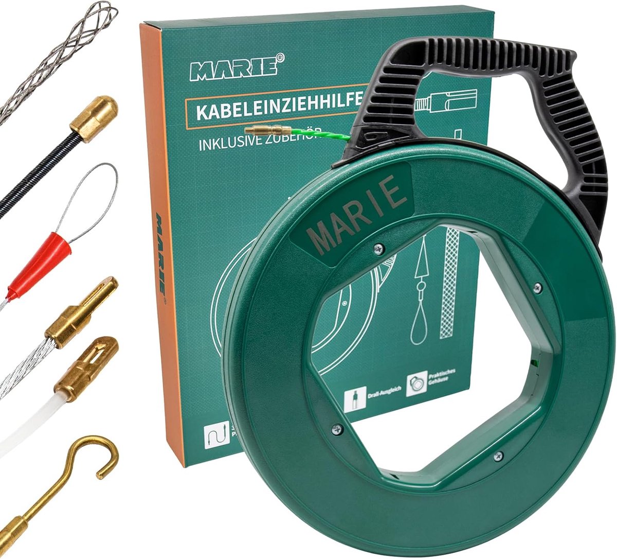SnelShoppen - Kabel Terugtrek Hulp 30 m - Duurzame Kabel Trek Hulp met 4.5 mm PET incl. 6 Adapters - Flexibele Kabeltrekker voor Elektrisch Werk - Opr