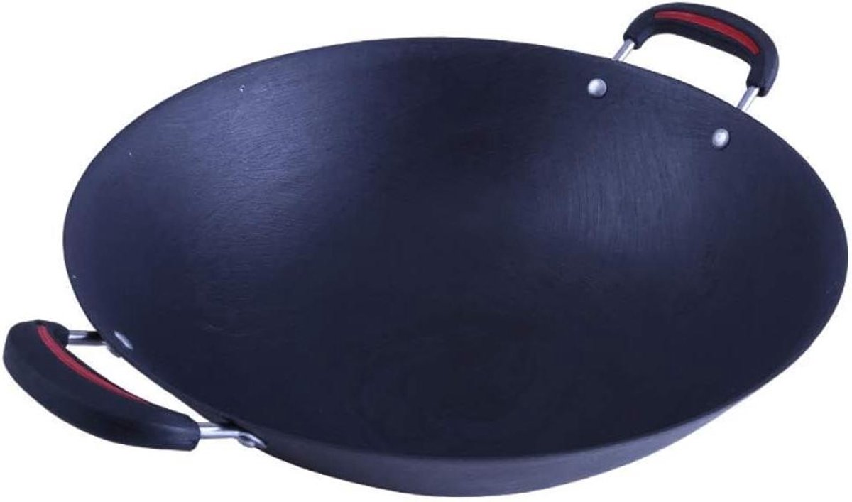 Gietijzeren Wokpan - Wok Pan - Roerbak Koken - Fysieke Anti-aanbak - 10 tot 6.5 inch diep - Zwart