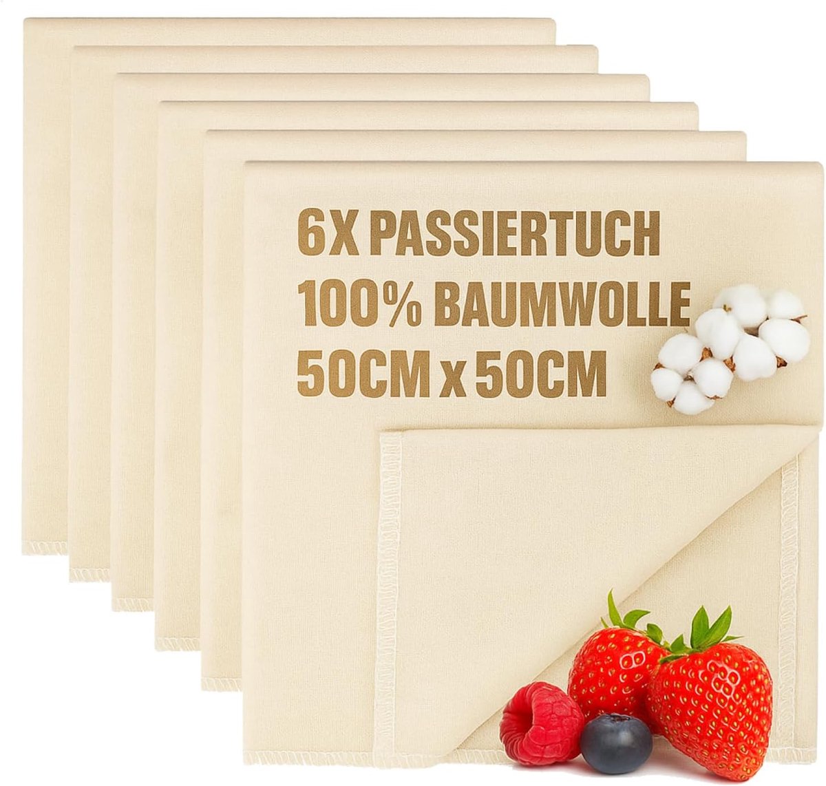 SnelShoppen - 6x Baklinnen, Kaasdoek, Zeefdoek en Dumplingdoek van 100% Katoen - Herbruikbare, Scheurbestendige Doeken voor Brood Bakken en Keuken Geb