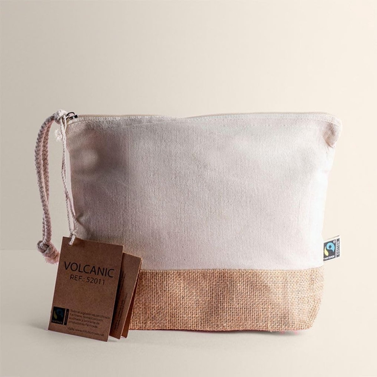 SnelShoppen - Vrouwen Toilettas met Rits en Kwast, Cosmetica Tas, Reis Toilettas van Jute en Katoen, Praktische en Elegante Make-up Tas voor Dagelijks