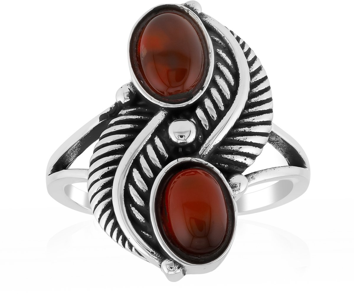 Cavill - Geoxideerde Zilveren Ring met Braziliaanse Carneool 1,889 ct - Ovale Cabochon Steen - Handgemaakte Elegante Zilveren Sieraden