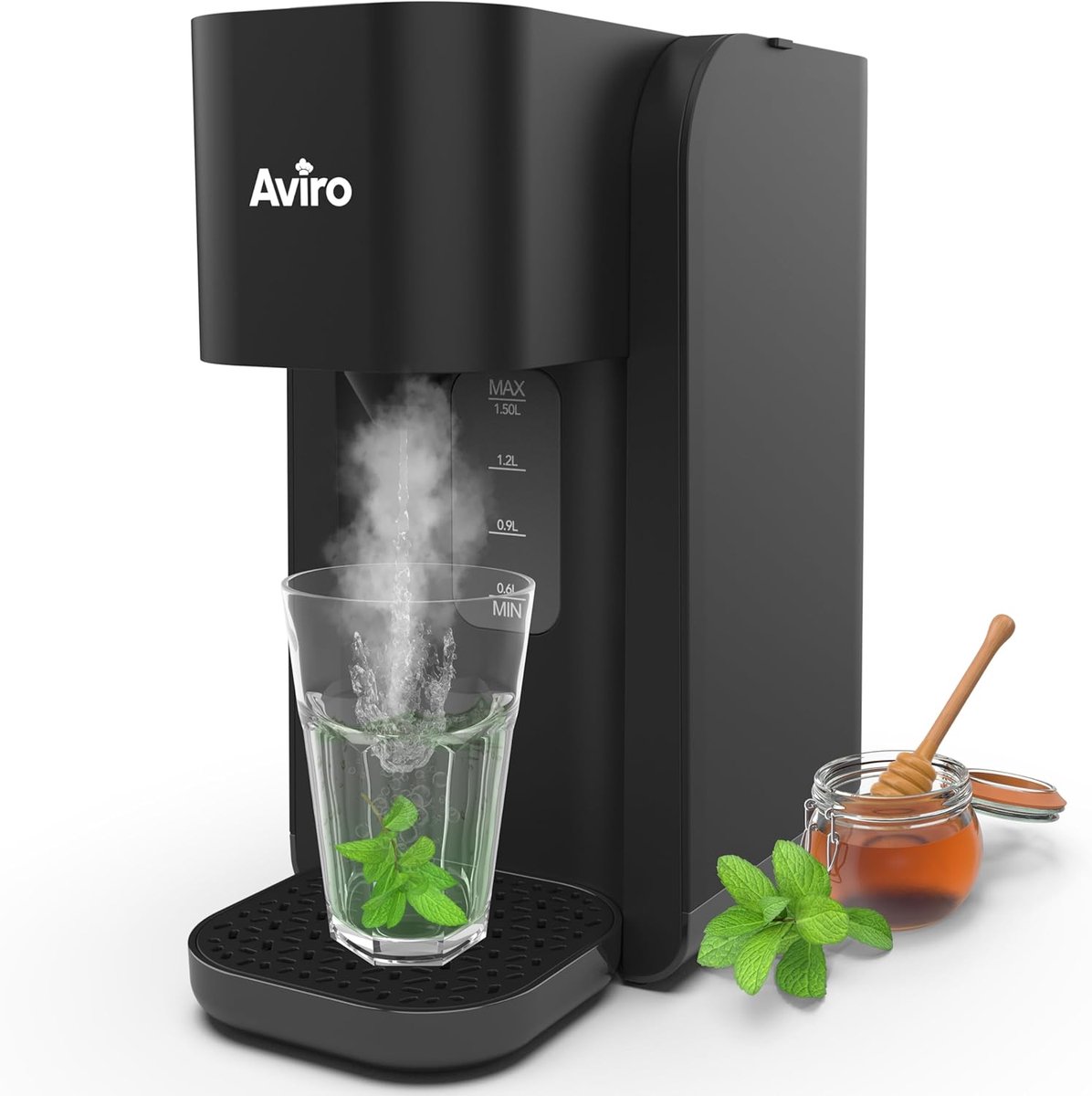SnelShoppen - Warmwaterdispenser, 100 °C, Luxe Snelkookplaat, 2200 W, Compact 1,5 L, Zwart, Energiezuinig voor Keuken en Camping