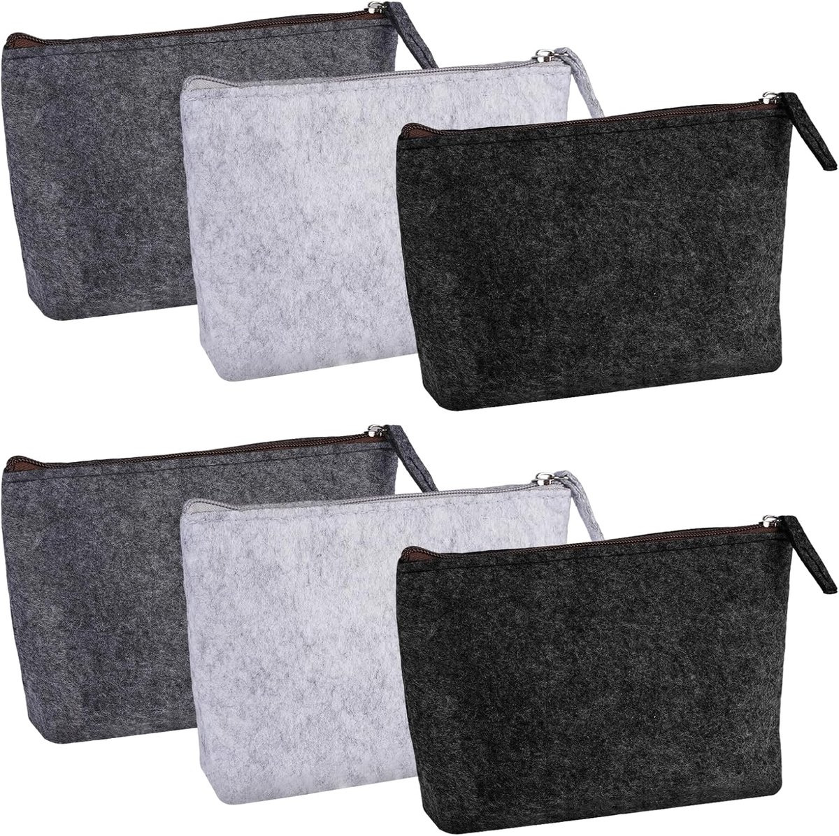 SnelShoppen - 6 Vilten Make-Uptassen Multikleur Lichtgrijs Grijs Zwart | Ritssluiting Opbergtas voor Oplader Powerbank USB Hoofdtelefoon Harde Schijf