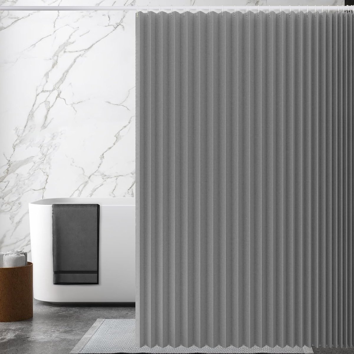 SnelShoppen - Vouwbare Waterdichte Linnen Douchegordijn met Haken, Zware Anti-Schimmel Magnetische Douchestof voor Badkamer, Grijs, 100x200cm