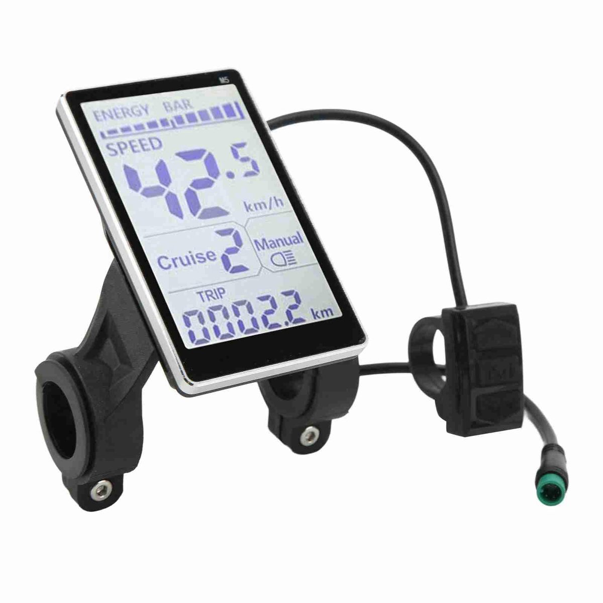 SnelShoppen - Universele Snelheidsmeter voor Elektrische Fietsen en Scooters, 5-pins 24V-60V, M5 LCD-display, Adapter voor 31,8 mm en 22,2 mm Sturen