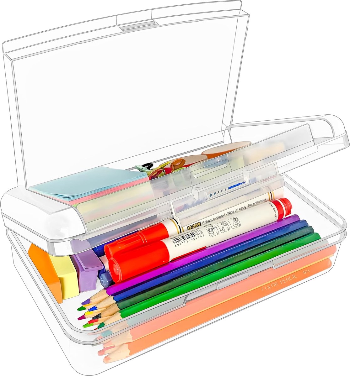 Potlooddozen set van 3 - stapelbaar plastic etui - doorzichtig met klikdicht deksel - ideaal voor knutselopslag - SnelShoppen