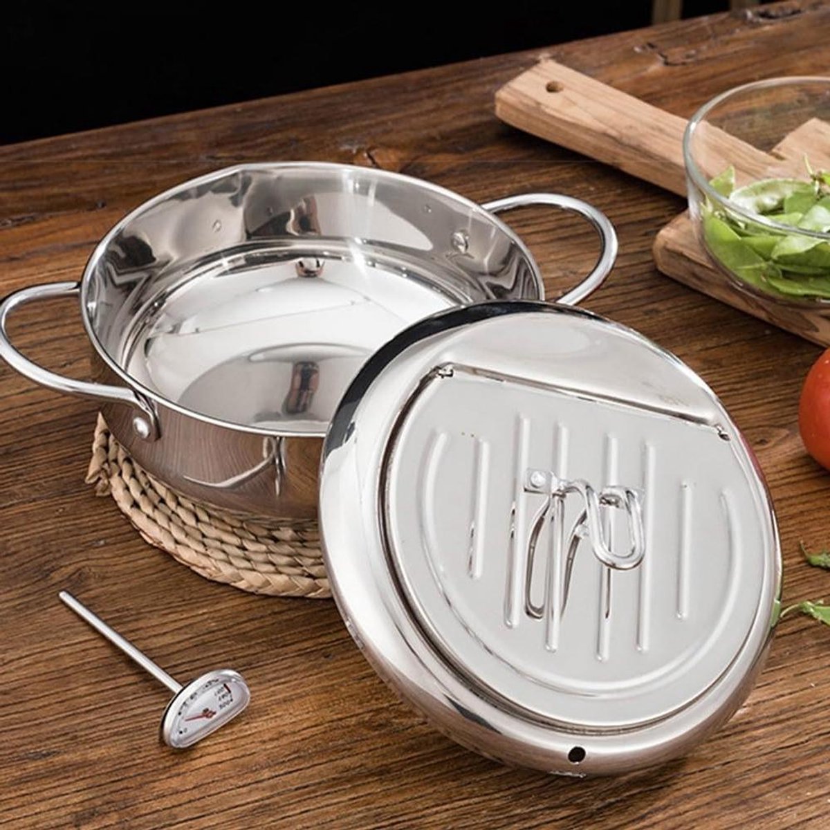 Kleine Friteuse - Friteuse met deksel - Thuis Frituren - Ingebouwde Thermometer - 2.2L of 3.2L - Zilver