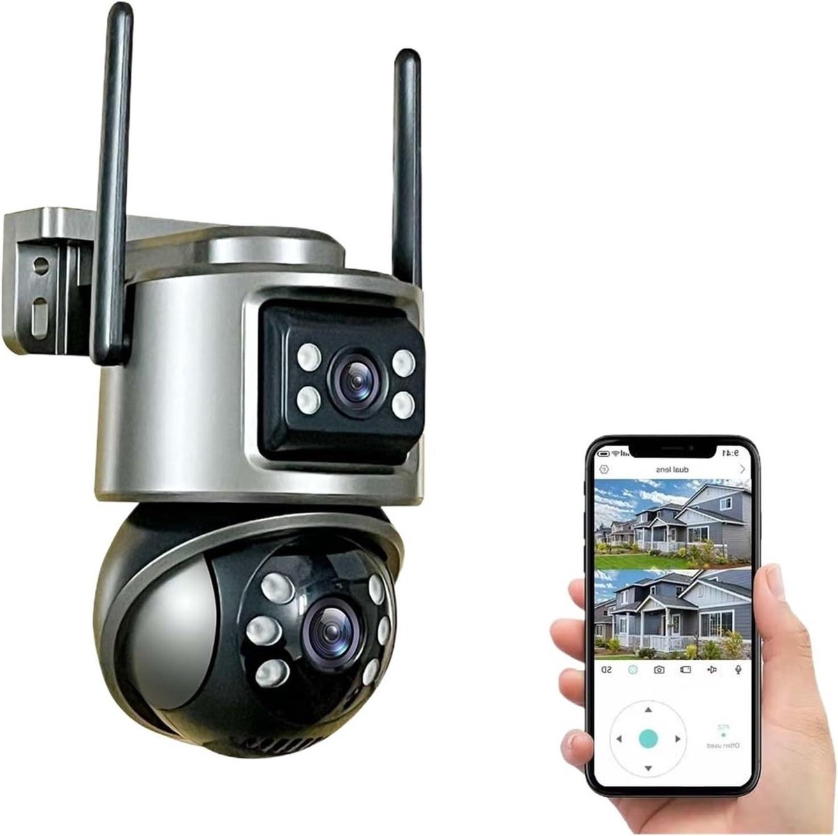 Beveiligingscamera Buiten - Wifi Camera PTZ - Huis Beveiligen - Dubbele Lens Dubbel Scherm - 8MP 4K - Wit